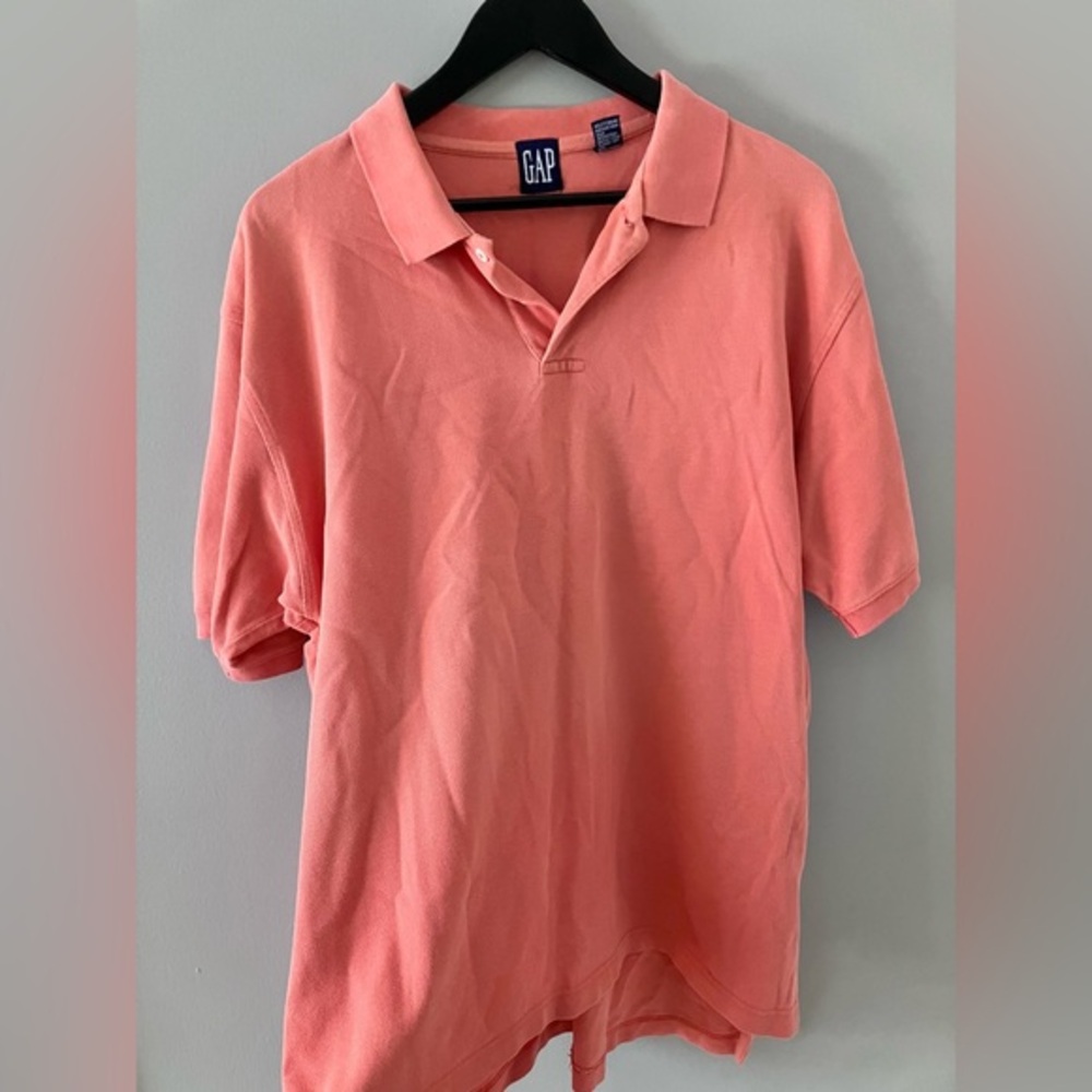 GAP Vintage Men's Vibrant Coral Short Sleeve Cotton Polo Size Large 90's Preppy